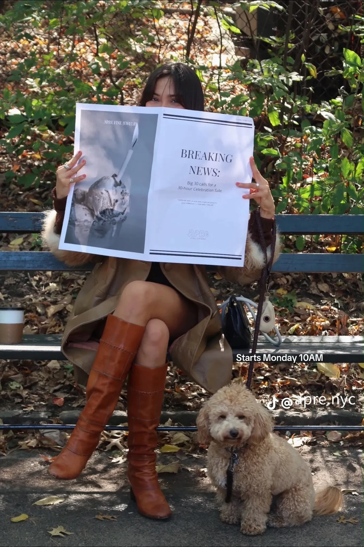 APRÈ newspaper campaign photographed on a park bench