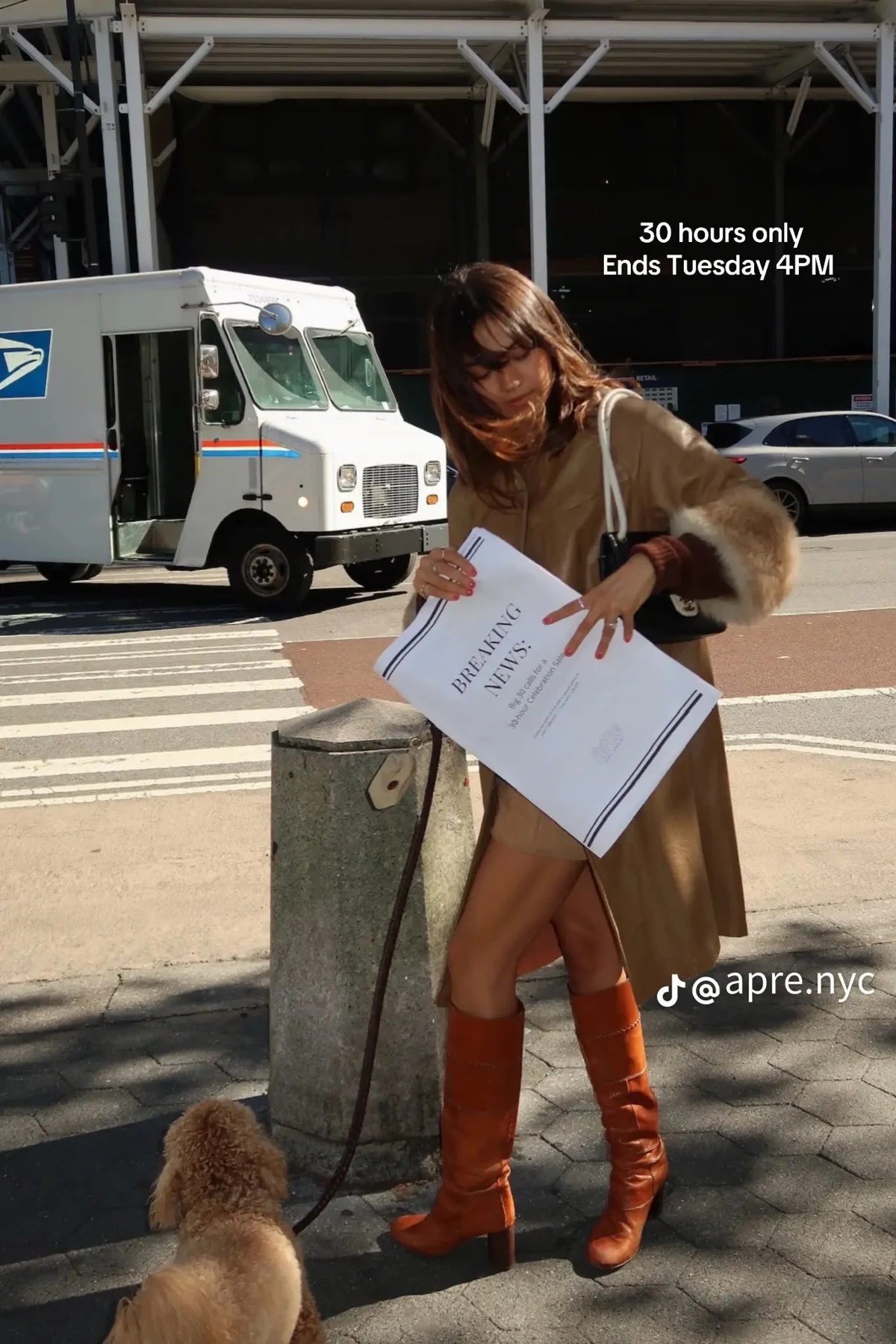 APRÈ campaign street scene with a newspaper announcement