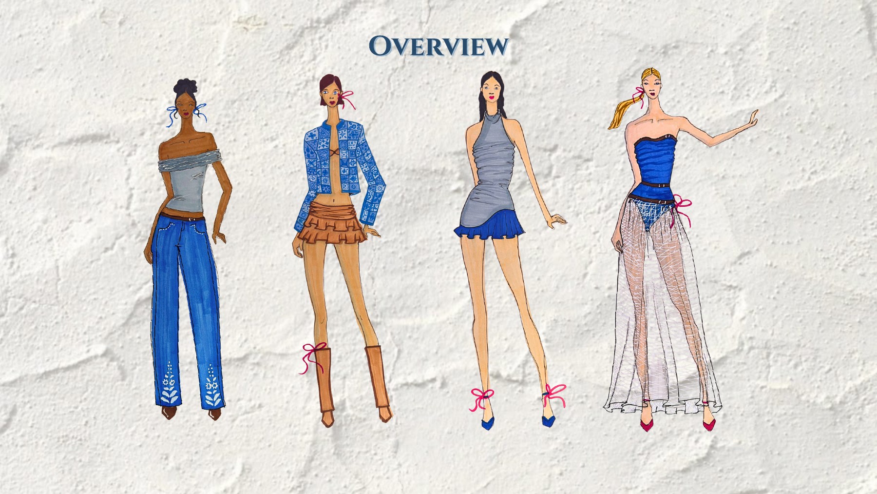 Four proposed Azulejo Azul collection looks