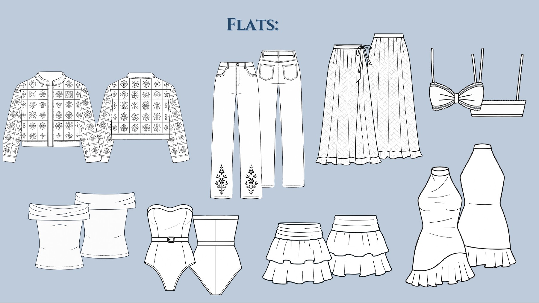 Technical flats for the proposed Azulejo Azul collection