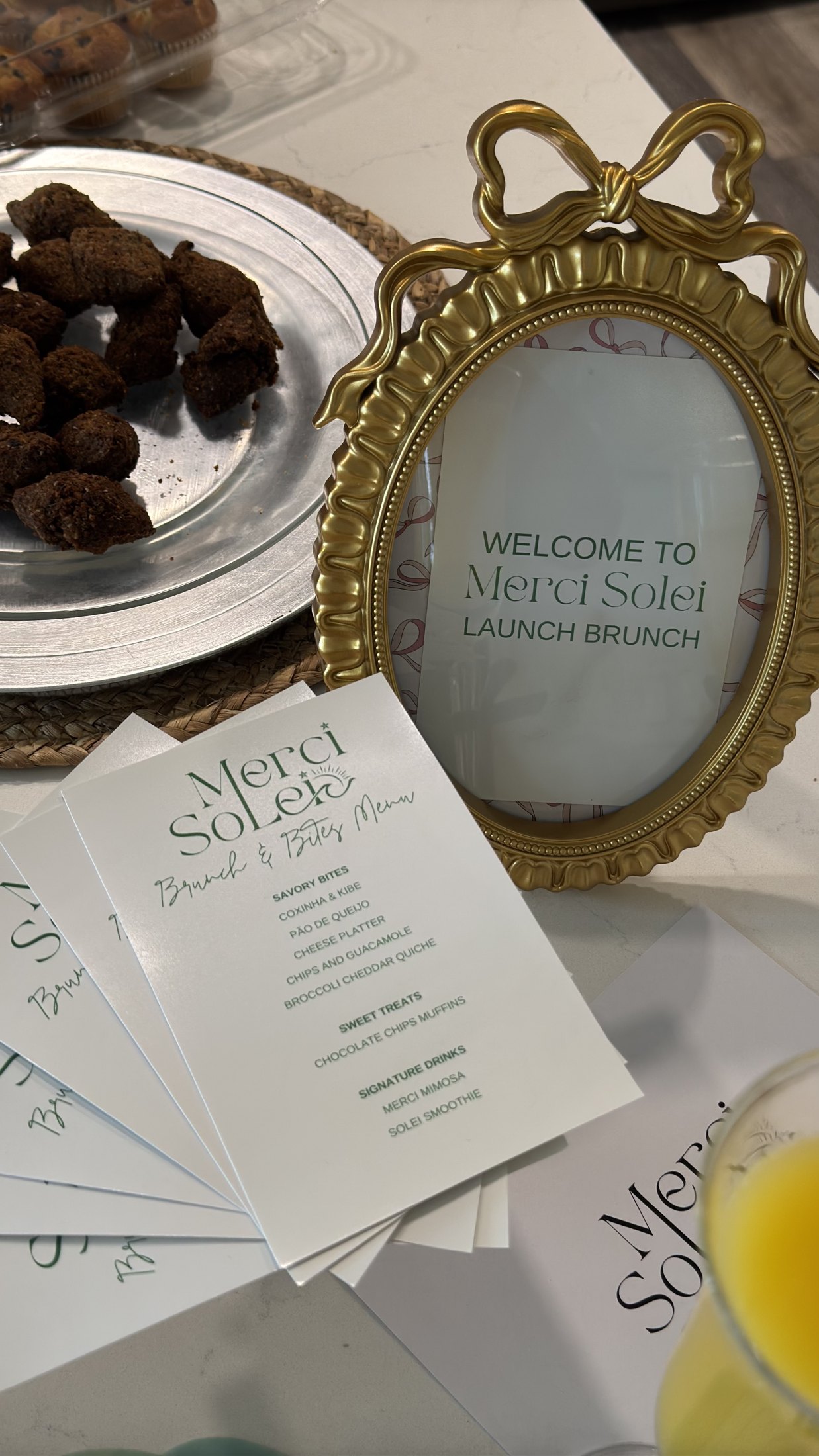 Merci Solei · Launch brunch signage and menu